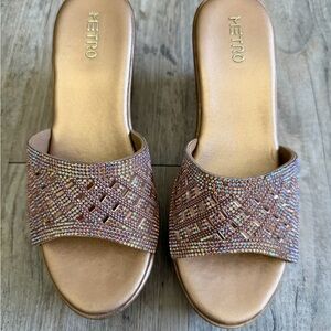 Metro Women's Gold and Brown Embellished Mules